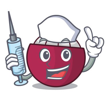 Hemşire mangosten meyve ahşap masa karikatür