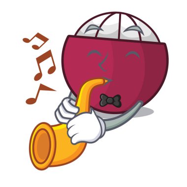 Trompet taze mangosten meyve ile Pazar karikatür