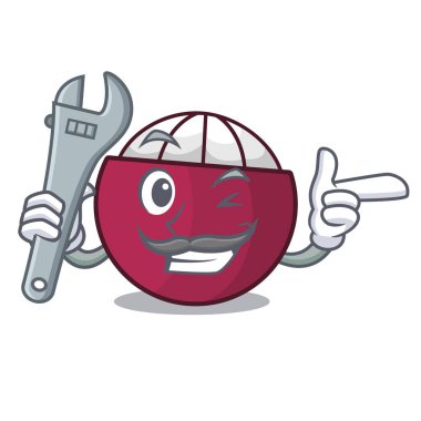 Mekanik taze olgun mangosteen maskot vektör illüstrasyon izole