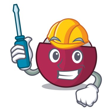 Otomotiv taze olgun mangosteen maskot vektör illüstrasyon izole