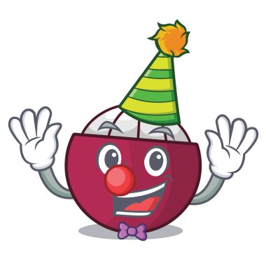 Palyaço taze olgun mangosteen maskot vektör illüstrasyon izole