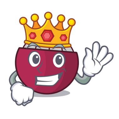Kral taze olgun mangosteen maskot vektör illüstrasyon izole