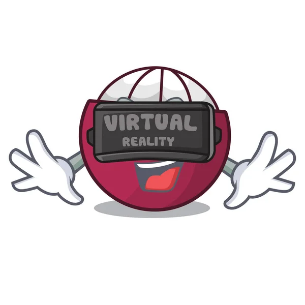 Realidad virtual mangostán fresco fruta en el mercado de dibujos animados — Vector de stock