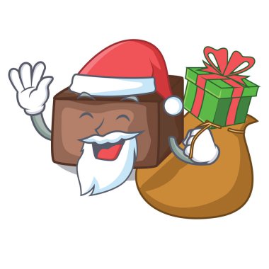 Santa maskotu izole hediye badem dilim çikolatalı kek ile