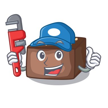 Tesisatçı badem dilim çikolatalı kek maskotu izole