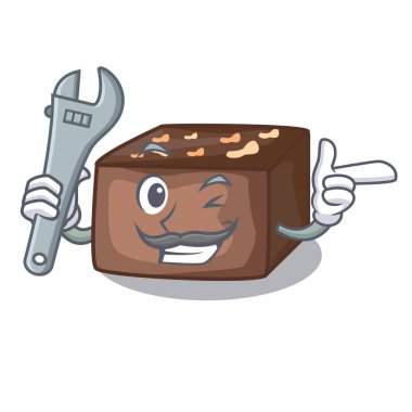 Maskot izole mekanik dilim badem çikolatalı kek