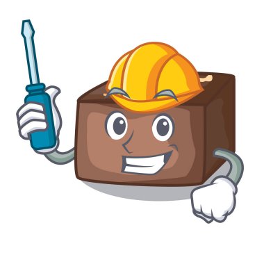 Maskot izole Otomotiv dilim badem çikolatalı kek