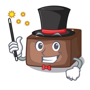 Sihirbaz badem dilim çikolatalı kek maskotu izole