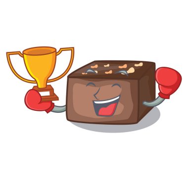 Boks şampiyonu badem dilim çikolatalı kek maskotu izole