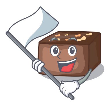 Maskot izole bayrak badem dilim çikolatalı kek ile