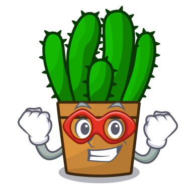 Süper kahraman karakter spurge kaktüs ev dekorasyonu kapalı vektör çizim