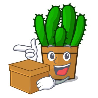 Kutusunun karakter spurge kaktüs ev dekorasyonu kapalı vektör çizim ile