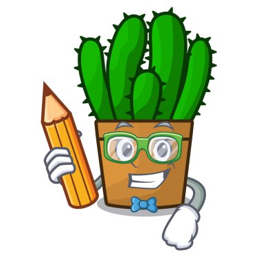 Öğrenci karakter spurge kaktüs ev dekorasyonu kapalı vektör çizim