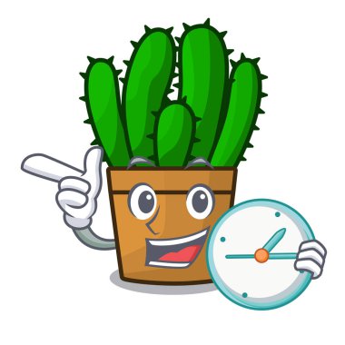 Saat karakter spurge kaktüs ev dekorasyonu kapalı vektör çizim ile