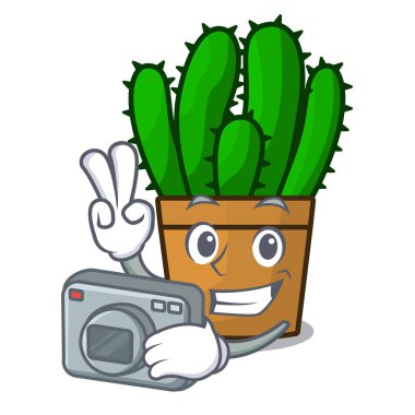 Maskot izole fotoğrafçı spurge kaktüs bitki