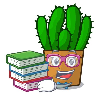 Öğrenci kitap güzel spurge kaktüs bitki karikatür vektör çizim ile