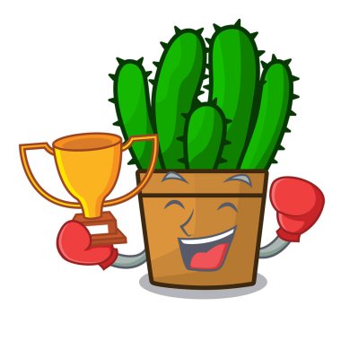 Kazanan güzel spurge kaktüs bitki karikatür vektör çizim boks