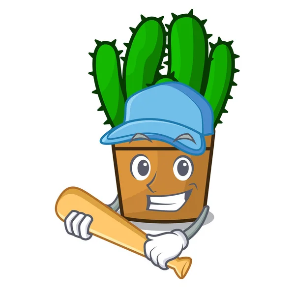 Jouer au baseball spurge cactus dans un pot de fleurs dessin animé — Image vectorielle