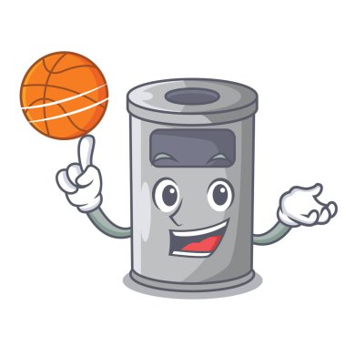 Basketbol ile çelik kapak karikatür ile çöp kutusu