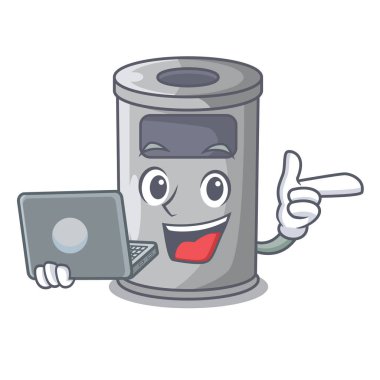 Laptop ile çelik kapak karikatür ile çöp kutusu