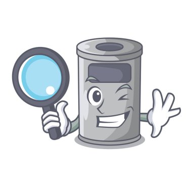 Dedektif karikatür çelik çöp tenekesine kapı vektör çizim