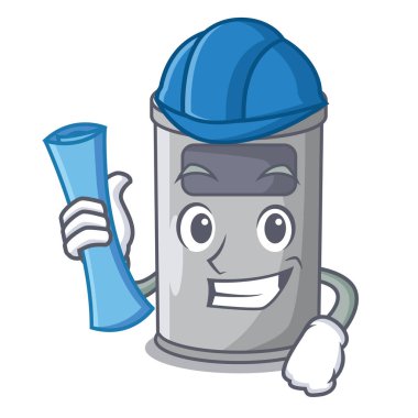 Çizgi film kapı çelik çöp tenekesine mimar