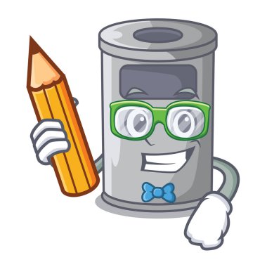 Kapıdan öğrenci karikatür çelik çöp kovası