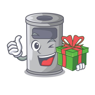 Hediye karikatür ile odaya çelik çöp kovası