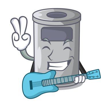 Gitar karikatür ile odaya çelik çöp kovası
