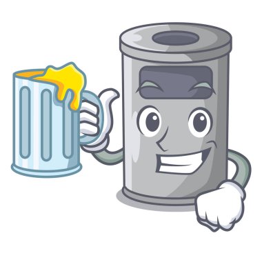 Suyu karikatür ile odaya çelik çöp kovası