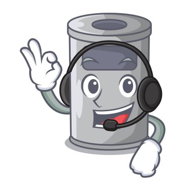 Kulaklık karikatür ile ofiste çelik çöp kovası