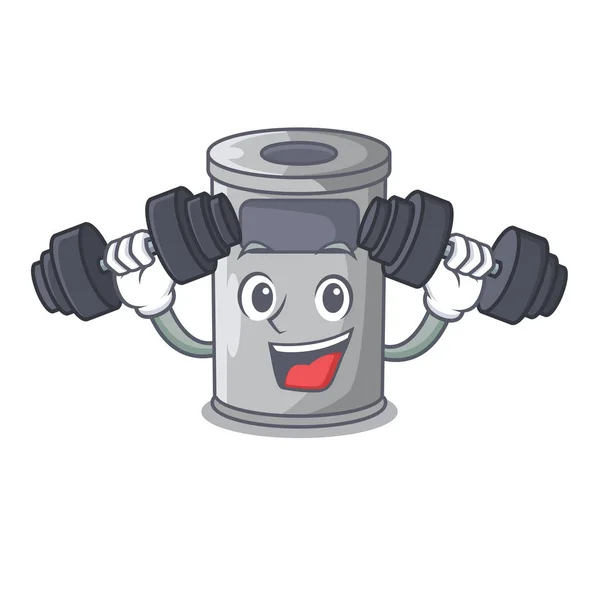 Fitness lata de lixo de aço com tampa desenhos animados — Vetor de Stock