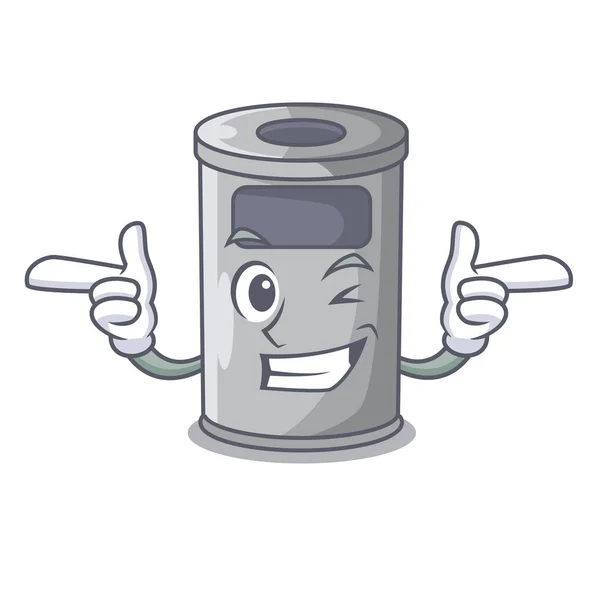 Wink cartone animato bidone della spazzatura in acciaio nella porta — Vettoriale Stock