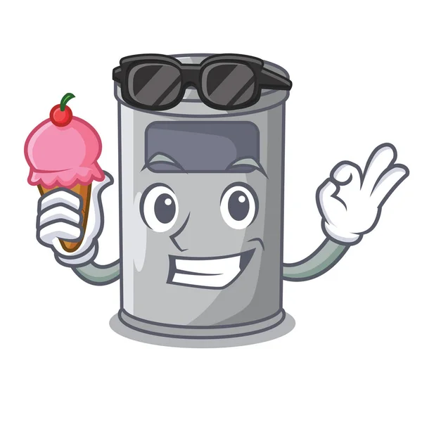 Com sorvete desenho animado lata de lixo de aço na porta — Vetor de Stock