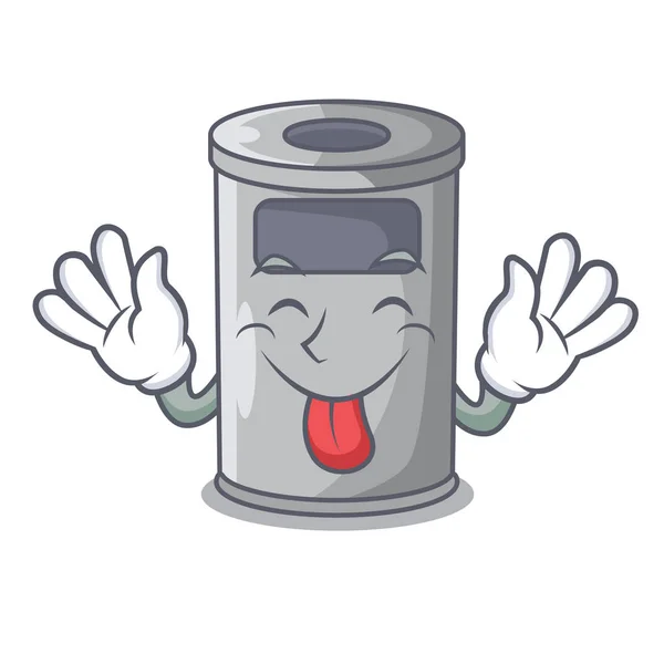 Tongue out cartoon steel trash can in the office — Stock Vector