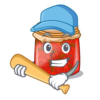 Beyzbol oynayan karakter ev yapımı Çilek reçel kavanoz içinde