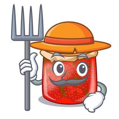 Çiftçi karakter kavanoz vektör çizim içinde ev yapımı çilek reçeli