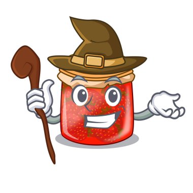 Maskot üzerinde lezzetli taze çilek reçeli cadı