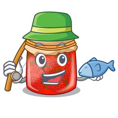 Lezzetli taze çilek reçeli maskotu olarak balık tutma