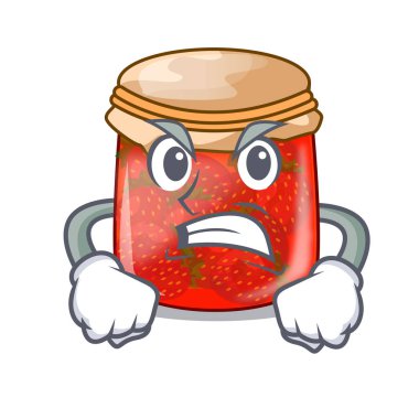 Kızgın taze lezzetli Çilek reçel maskot vektör çizim üzerinde