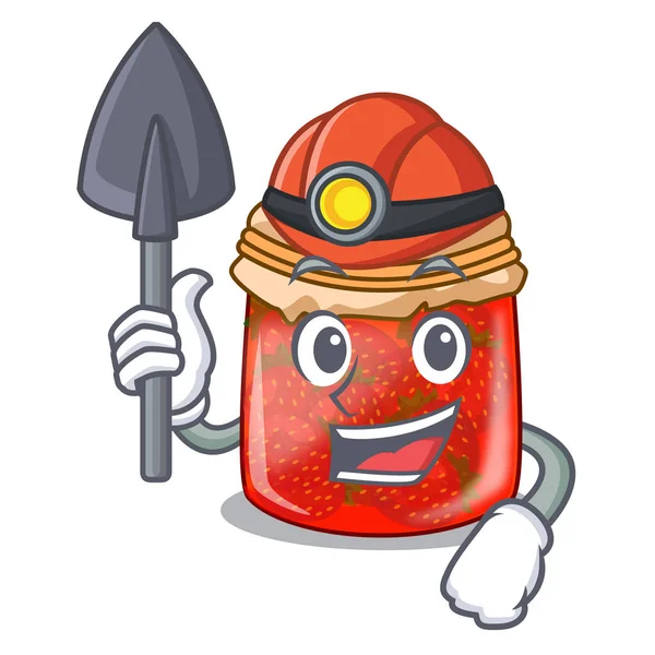 Miner Fresh Tasty Strawberry Jam Mascot Vector Illustration — Stock Vector