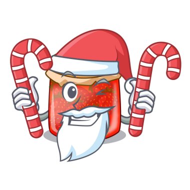 Santa şeker çilek reçeli cam izole karikatür