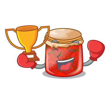 Kazanan çilek reçeli cam izole karikatür boks