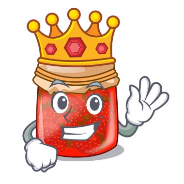 Çizgi film vektör illüstrasyon izole kral çilek reçeli cam