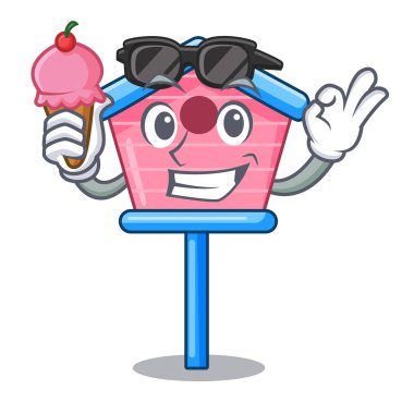 Dondurma karakter şirin ahşap kuş ile park ev