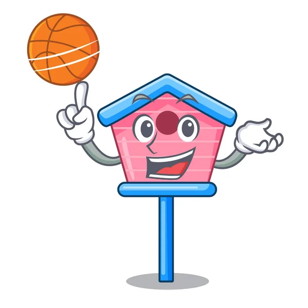 With basketball cartoon little bird house in spring — Stock Vector