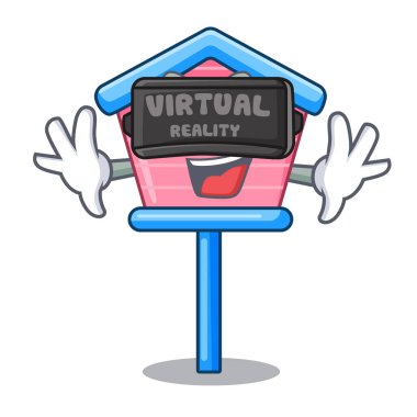 Sanal gerçeklik ahşap kuş evi bir kutup karikatür