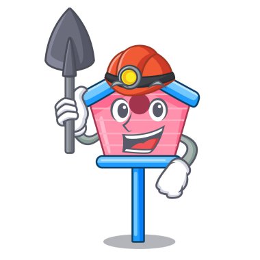 Madenci ahşap kuş evi bir kutup karikatür