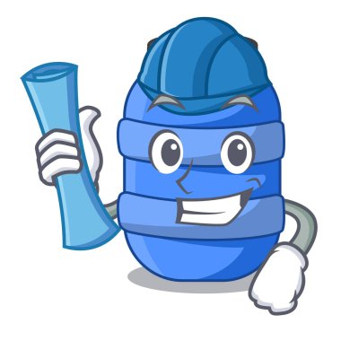 Mimar karikatür büyük plastik varil başına kimyasal