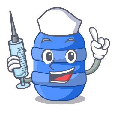 Hemşire karikatür büyük plastik varil başına kimyasal